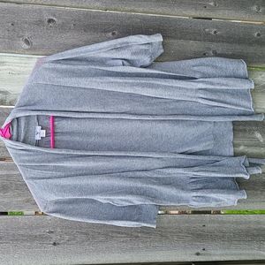 Lightweight Sweater Cardigan with Short Sleeves and Ruffle in Gray